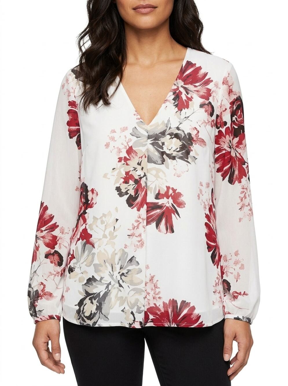 White House Black Market V-Neck Chiffon Lightweight Blouse Women Size 14